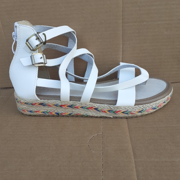 White Vegan Leather Platform Espadrille Gladiator Sandal 8us* - Picture 2 of 12